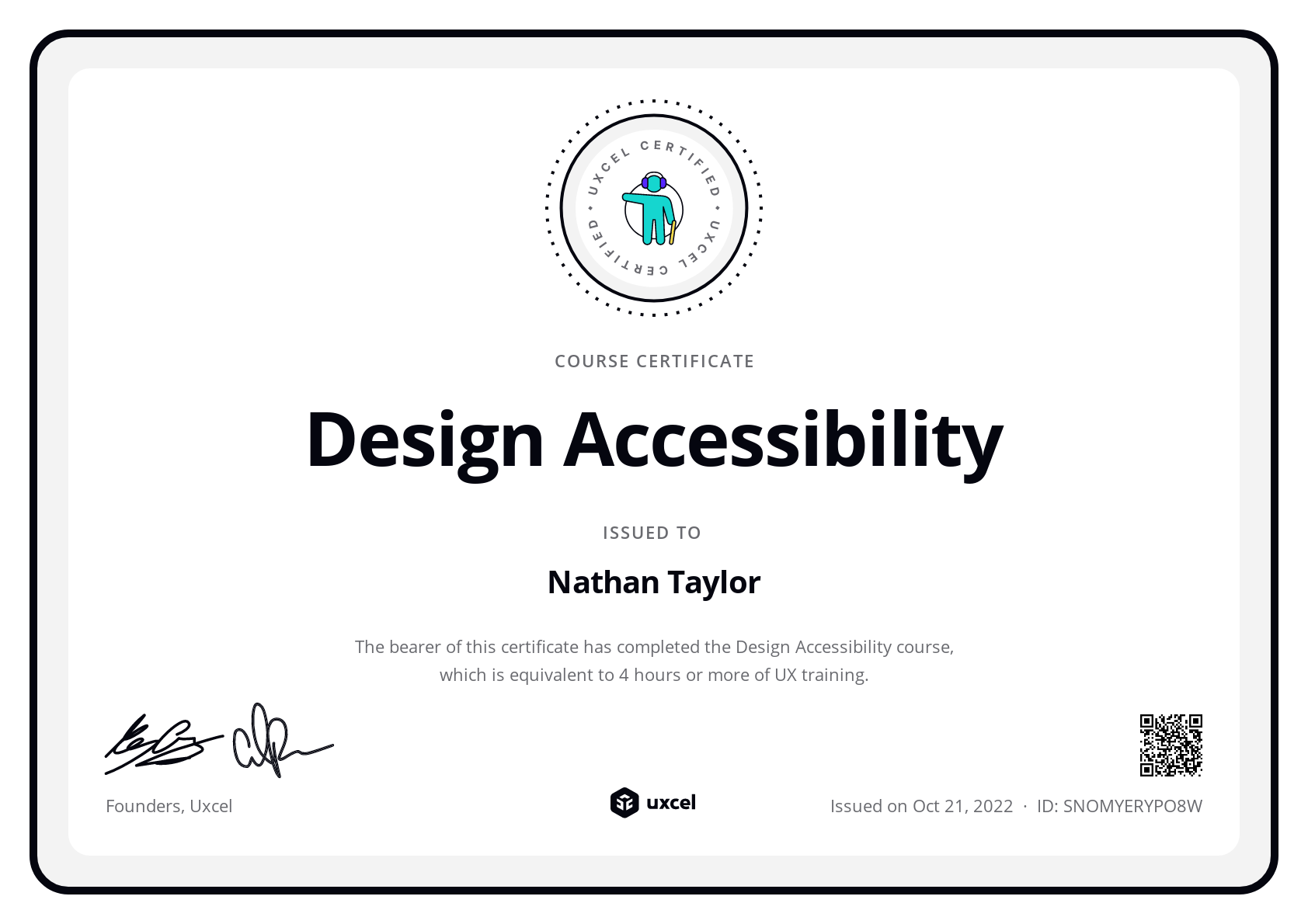 Nathan Taylor's certificate